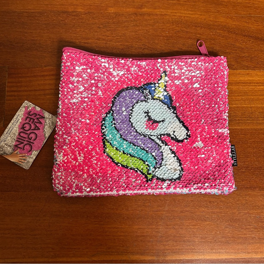 Pink and Blue Flip Sequin Unicorn/Rainbow Pouch